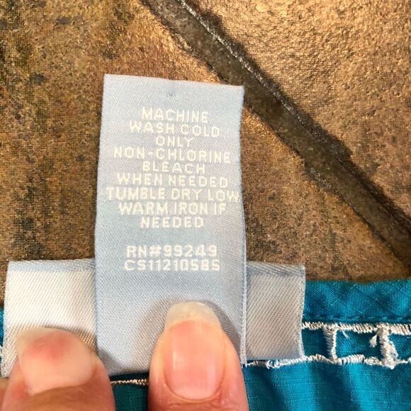 Liz & Me Blue V-neck Lace-up Embroidered Beads Short Sleeve Blouse 2X (22/24 W) - Picture 13 of 16